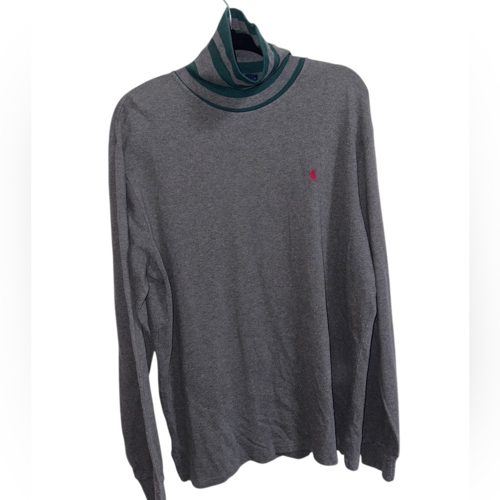 Polo by Ralph Lauren Fold-Over Turtleneck Long Sleeve Shirt Gray Green L - Picture 2 of 8